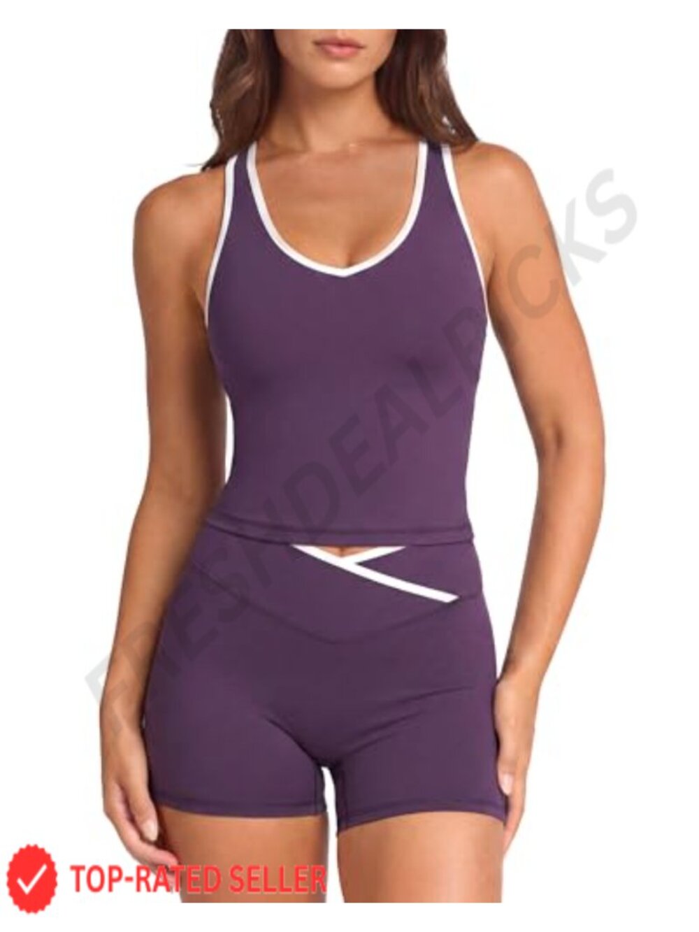 2 Piece Workout Set Built in Bra Tank Top & Biker Shorts Yoga Gym